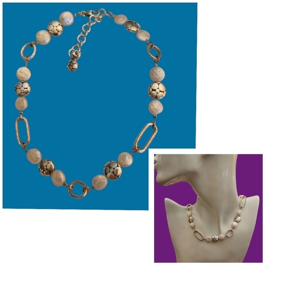 BRIGHTON Pebble and Freshwater Coin Pearl Chain Choker Necklace - Picture 1 of 8